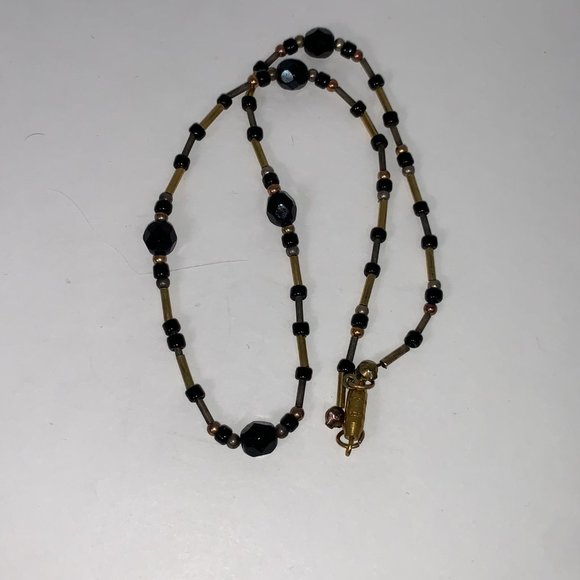 15" Black and Gold Handmade Beaded Necklace - Picture 4 of 6
